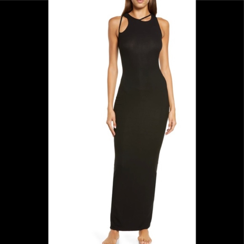 Skims Black Soft Lounge Cut Out Long Slip Dress